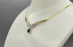 Gouden Vintage ketting hanger met saffier diamant. 2025/104, Handtassen en Accessoires, Kettingen, Blauw, Ophalen of Verzenden
