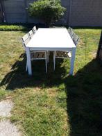 Mooie tuintafel in aluminium en glas, compleetmet 6 stoelen, Tuin en Terras, Ophalen of Verzenden, Zo goed als nieuw, Vierkant