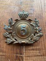 Armée Belge plaque de shako mod 1870 5 régiment de ligne, Collections, Enlèvement ou Envoi, Armée de terre, Emblème ou Badge