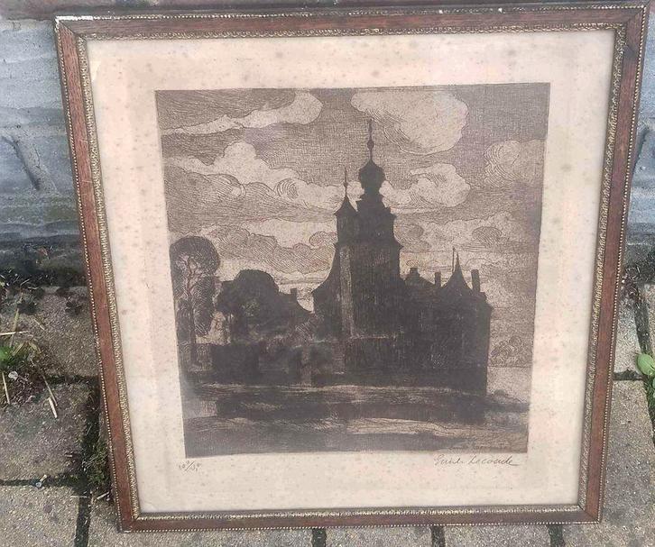 gravure chateau d havre signe emile lecomte, Antiquités & Art, Art | Eaux-fortes & Gravures, Enlèvement ou Envoi