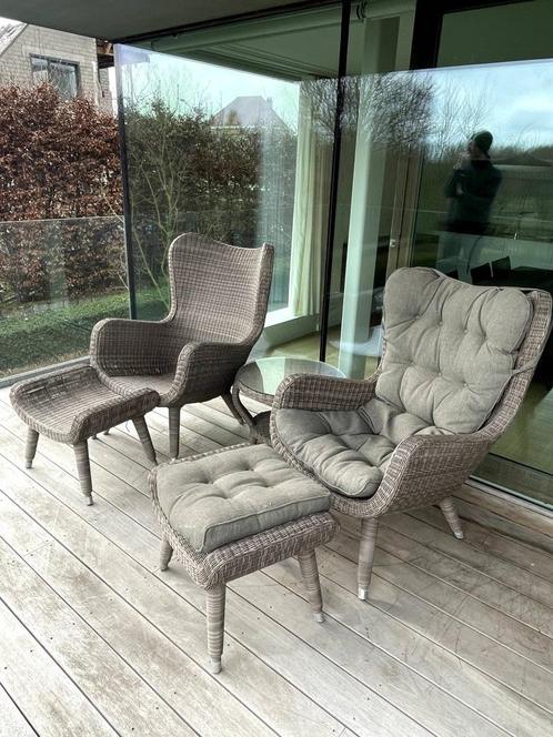 Loungezetels in rotan, Tuin en Terras, Tuinsets en Loungesets, Zo goed als nieuw, Loungeset, Rotan, 2 zitplaatsen, Bijzettafel