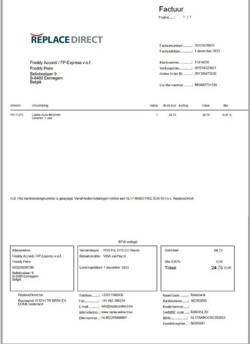 Accu voor laptop Nieuw!, Computers en Software, Accu's en Batterijen, Ophalen