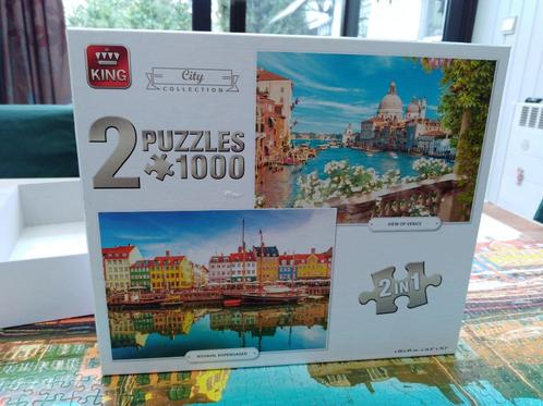 Doos met 2 puzzels van 1000 stuks : Venetïe en Kopenhagen, Hobby en Vrije tijd, Denksport en Puzzels, Zo goed als nieuw, Legpuzzel