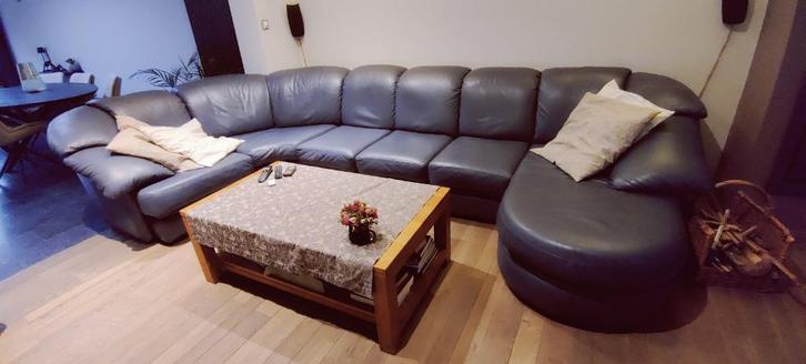Salon in hoog kwaliteit leder, 7 zitplaatsen, Huis en Inrichting, Zetels | Zetels, Zo goed als nieuw, Hoekbank, 300 cm of meer