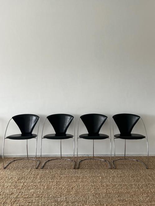 Set van 4 Italiaanse design stoelen, Arrben 1980, Huis en Inrichting, Stoelen, Zo goed als nieuw, Leer, Ophalen