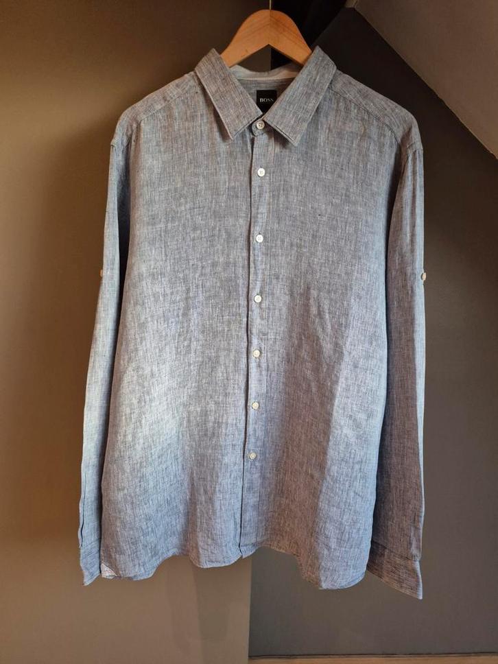 Hugo Boss linnen hemd voor heren maat XXL, Kleding | Heren, Overhemden, Blauw, Ophalen of Verzenden