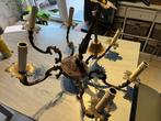 Koperen luster 6 armen, Huis en Inrichting, Lampen | Kroonluchters, Ophalen, Gebruikt, Metaal, Vintage
