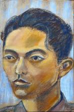 Monogram CJ pastel "Portret Jonge Knappe Indische Man', Antiek en Kunst, Ophalen