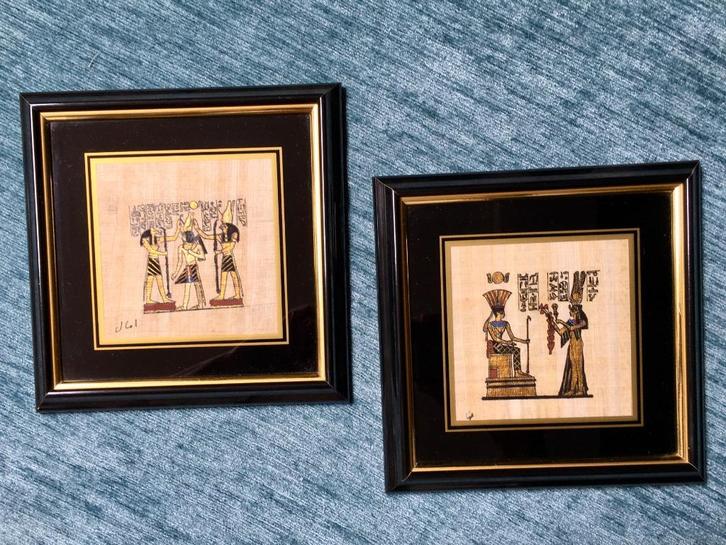 Ingelijst Egyptisch papyrusduo, Antiek en Kunst, Kunst | Niet-Westerse kunst, Ophalen