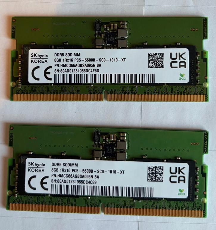 sodimm ddr5 5600 16GB (kit van 2x 8gb), Informatique & Logiciels, Mémoire RAM, Comme neuf, Laptop, 16 GB, DDR5, Enlèvement ou Envoi