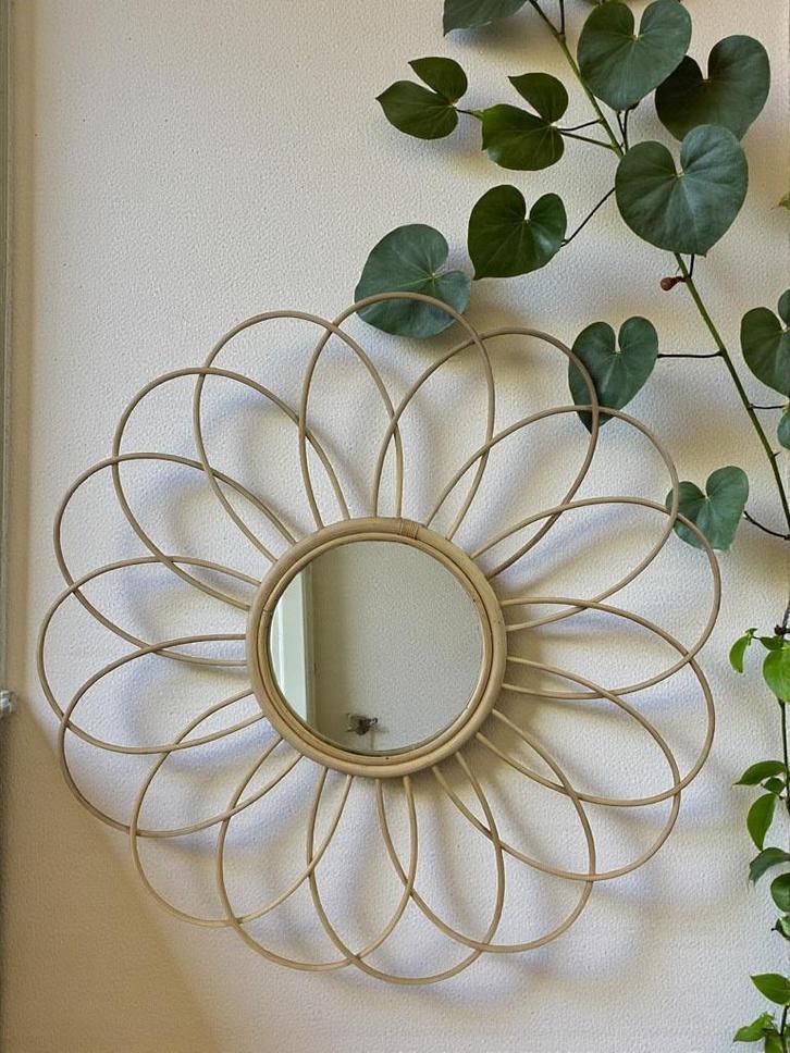 miroir mural bohème/miroir en osier, Maison & Meubles, Accessoires pour la Maison | Miroirs, Rond, Enlèvement ou Envoi