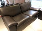 Zetel 3-2 zit en poef echt leder, Huis en Inrichting, Ophalen, Gebruikt, Rechte bank, 200 tot 250 cm