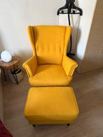 Ikea Strandmon fauteuil en voetenbank geel, Ophalen, Zo goed als nieuw