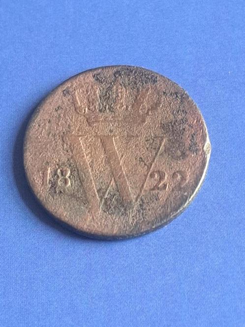 1822 B halve cent in brons Willem I schaars Brussel, Postzegels en Munten, Munten | Nederland, Losse munt, Overige waardes, Koning Willem I