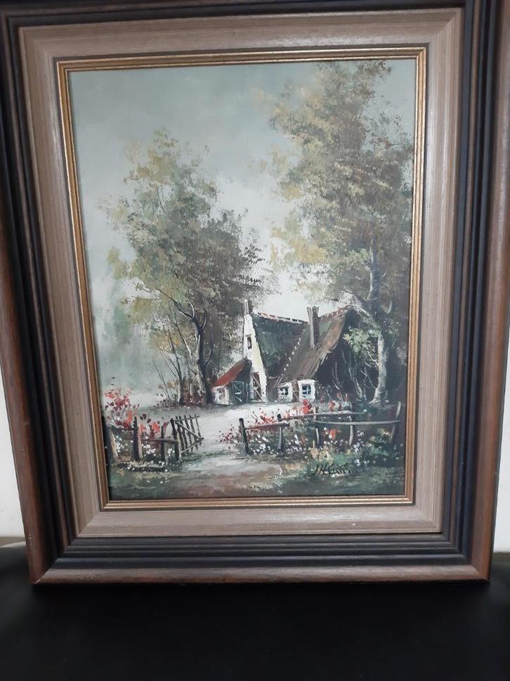 Schilderij "Cottage" - olieverf op doek - gesigneerd, Antiek en Kunst, Kunst | Schilderijen | Klassiek, Ophalen of Verzenden