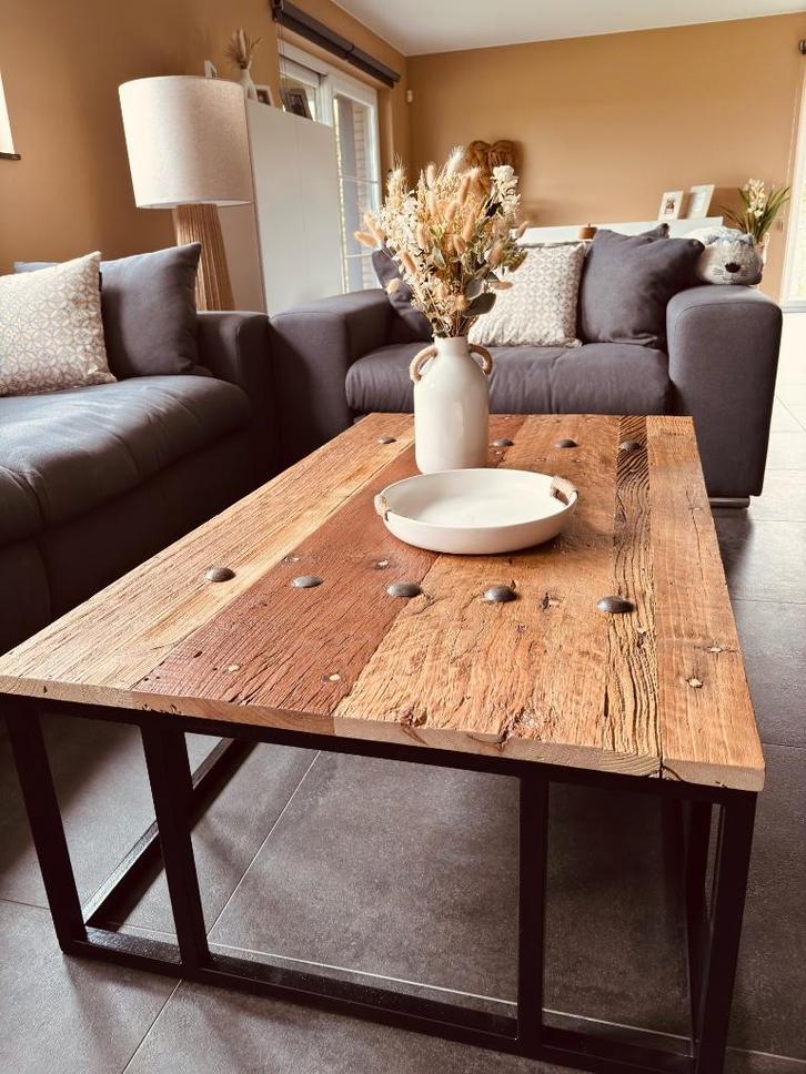 Table basse Richmond Interiors – bois d’orme et métal, Huis en Inrichting, Tafels | Salontafels, Zo goed als nieuw, 50 tot 100 cm
