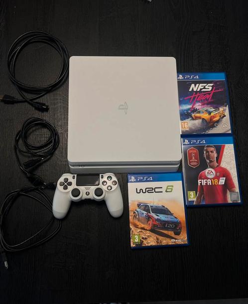 Playstation 4 Slim (500GB) + controler + 3 spelletjes, Games en Spelcomputers, Spelcomputers | Sony PlayStation 4, Zo goed als nieuw