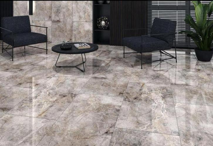 Lichtgrijze Marmerlook Vloertegels 60x120 cm – Gecertifi, Doe-het-zelf en Bouw, Tegels, Zo goed als nieuw, Vloertegels, Marmer