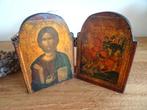 2 luiks icoon, reisicoon. Christus, en Joris de Drakendoder, Antiek en Kunst, Ophalen of Verzenden