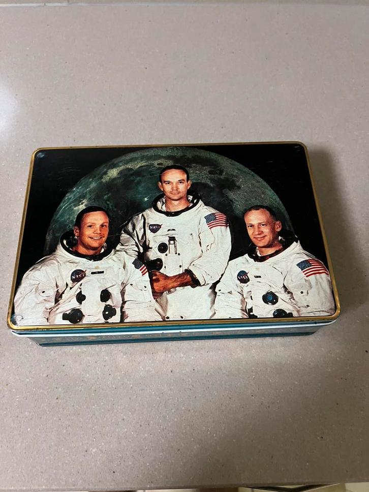 Oud blik Apollo 11 merk ???? Armstong Collins  Aldrin, Verzamelen, Blikken, Gebruikt, Overige, Overige merken, Verzenden