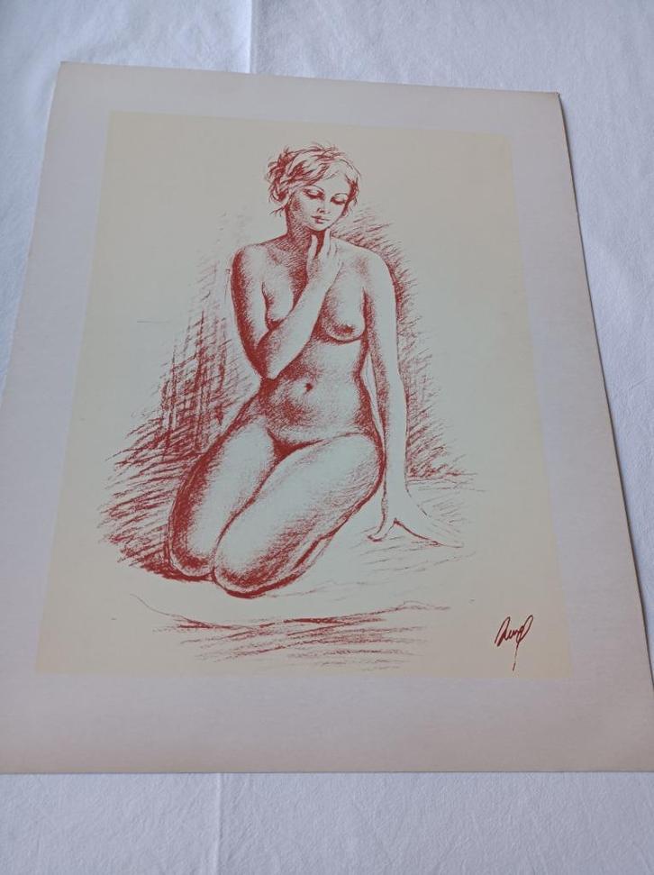 Reproductie mijmerend naakt, Antiek en Kunst, Kunst | Tekeningen en Fotografie, Ophalen