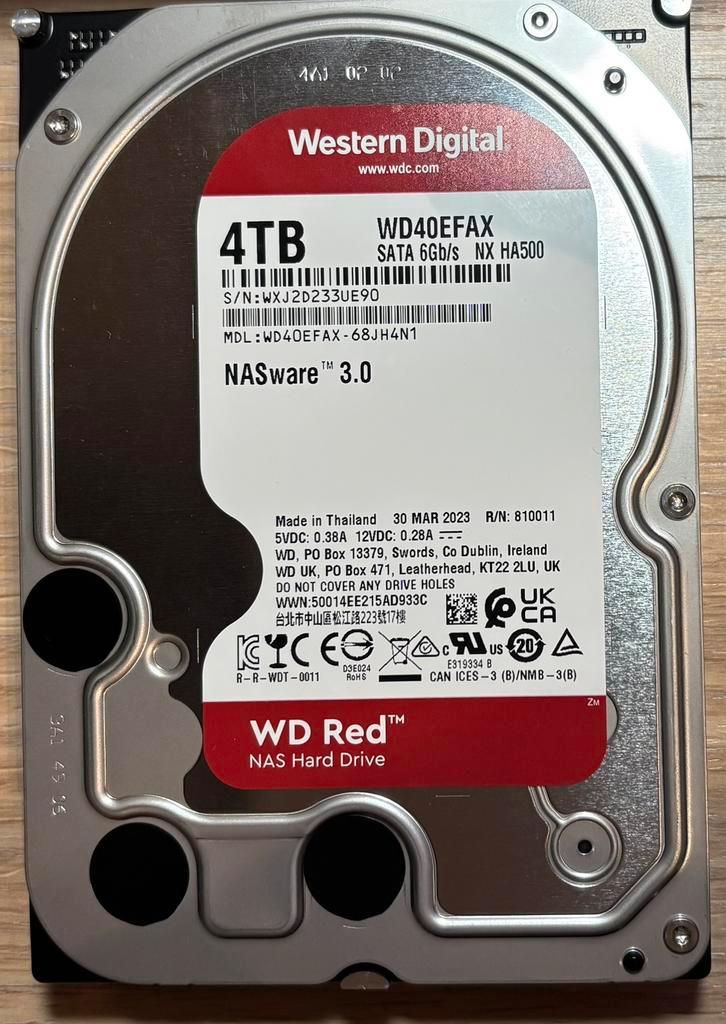 2 Western Digital Red WD40EFAX harde schijven van 4 TB, Computers en Software, Harde schijven, Gebruikt, Intern, HDD, NAS, Ophalen of Verzenden