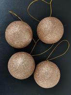 4 boules de Noël pailletées or clair / beige - 7cm, Comme neuf, Enlèvement ou Envoi