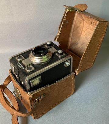 Vintage fototoestel Gevabox Gevaert lederen tas 1951