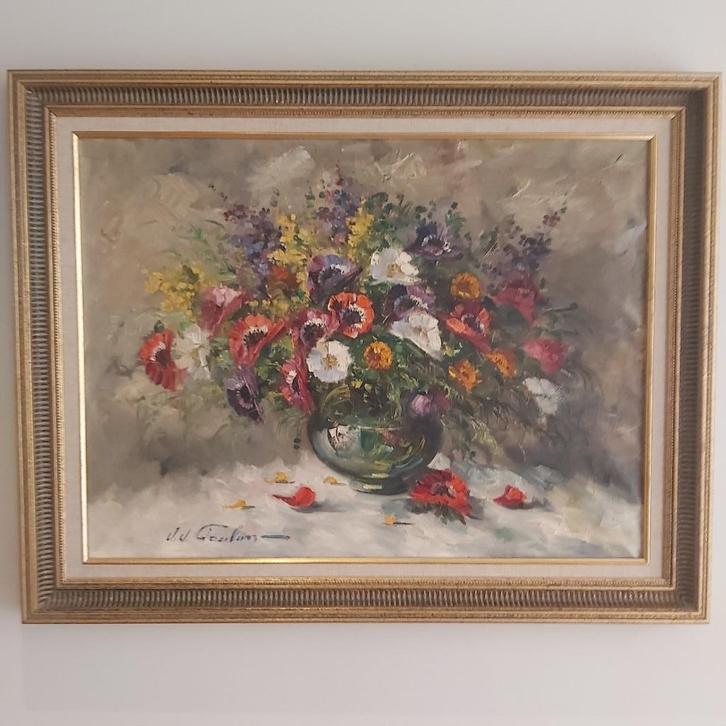 Prachtig stilleven bloemen JJ Foulon, Antiek en Kunst, Kunst | Schilderijen | Klassiek, Ophalen