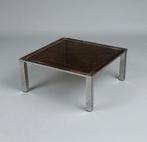 Table basse Vintage en verre fumé et Chrome 1970's, Ophalen