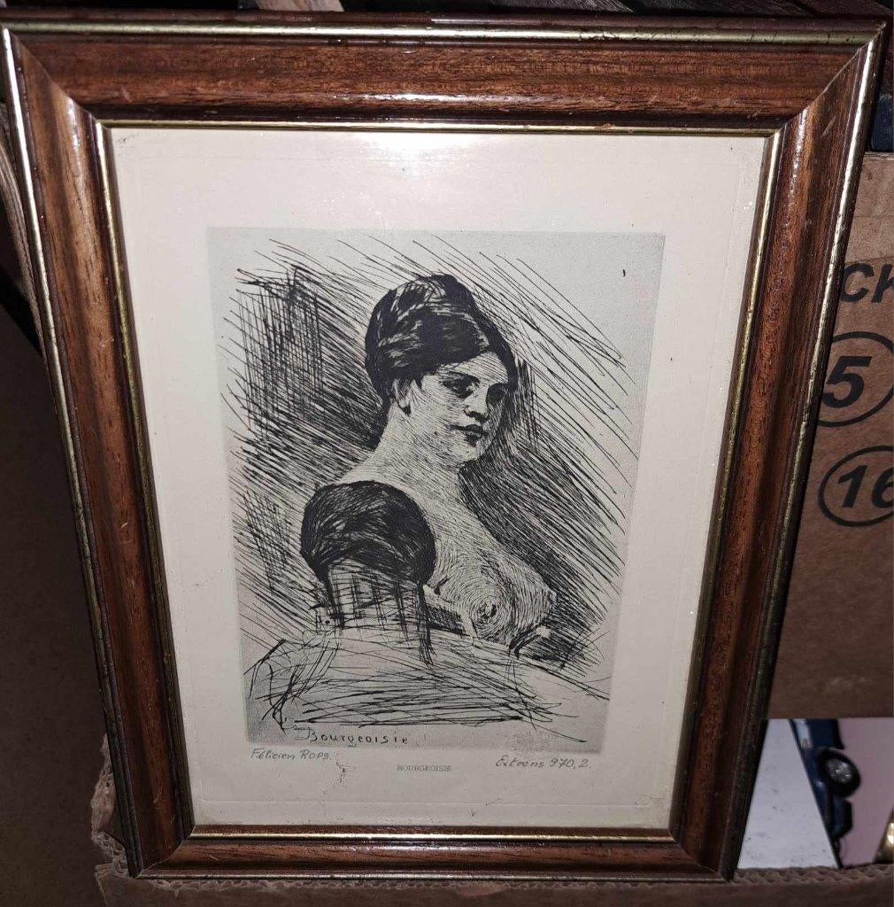 Gravure la bourgeoise de Félicien rops, Antiek en Kunst, Kunst | Etsen en Gravures, Ophalen of Verzenden