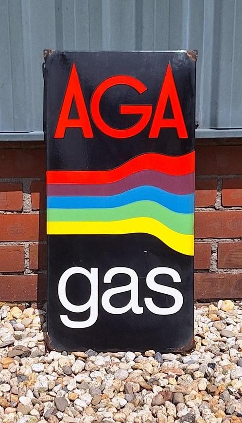 Tof emaille Langcat Bussum reclamebord van AGA gas️️⛽️, Verzamelen, Merken en Reclamevoorwerpen, Gebruikt, Reclamebord, Ophalen of Verzenden