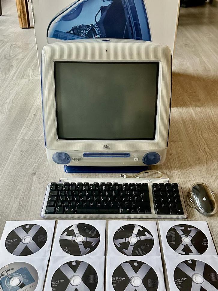 iMac G3 1998 compleet in de originele doos - nikkel - 290€, Computers en Software, Vintage Computers, Ophalen