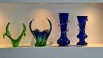 4 vazen in gekleurd glas, Ophalen, Zo goed als nieuw, Glas