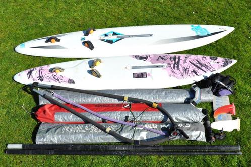 Zeer complete Hifly (2x) windsurfset, Watersport en Boten, Windsurfen, Gebruikt, Complete set, 300 cm of meer, Met vin(nen), Met draagtas