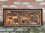 Mooi uitgesneden olifanten paneel in relief 104x50cm, Antiek en Kunst, Ophalen