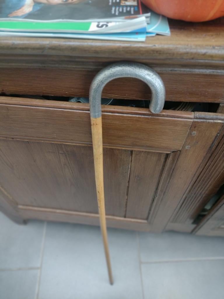 Ancienne Canne argent / Malacca, Antiquités & Art, Curiosités & Brocante, Enlèvement ou Envoi