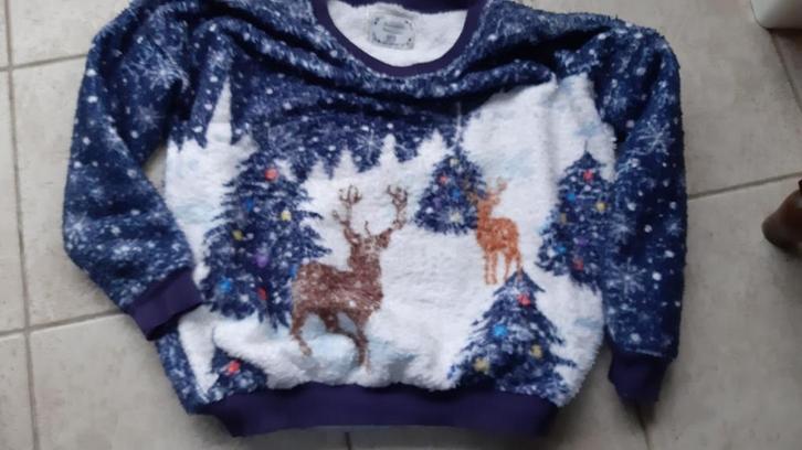 Merry Christmas unisex trui M fleece blauw, Diversen, Kerst, Zo goed als nieuw, Ophalen of Verzenden