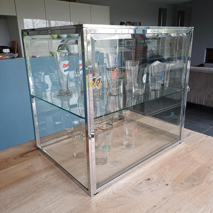 Prachtige Belgische kruideniersvitrine in vernikkeld messing, Zakelijke goederen, Horeca | Meubilair en Inrichting, Ophalen