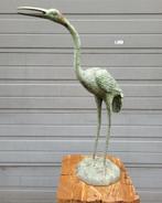 Antiek brons standbeeld van een Kraanvogel tuinbeeld, Ophalen of Verzenden, Boeddhabeeld, Metaal, Zo goed als nieuw