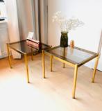 Vintage set van 2 messing bijzettafeltjes, Ophalen, Minder dan 45 cm, Minder dan 55 cm, Vintage