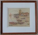 ALFONS VAN BEURDEN / AANGEMEERDE BOOTJES / ORIGINEEL 59x65cm, Antiek en Kunst, Kunst | Schilderijen | Modern, Ophalen of Verzenden