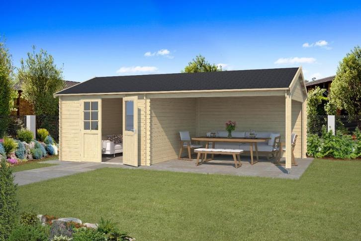 Blokhut met overkapping Octavio 680x380 vuren, Hobby en Vrije tijd, Overige Hobby en Vrije tijd, Nieuw, Verzenden