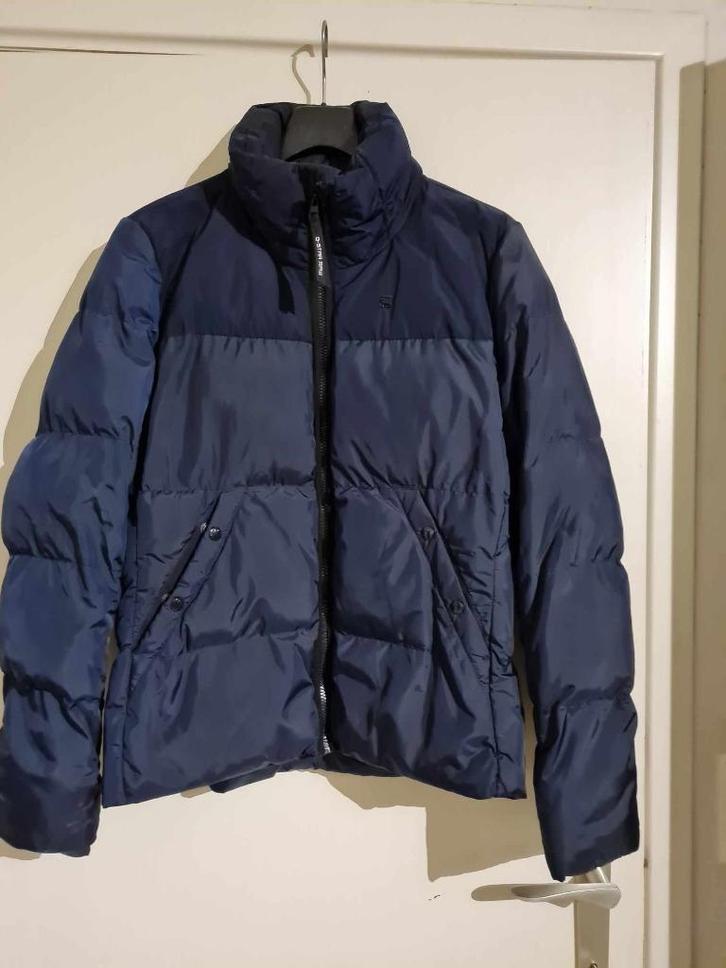 G-Star donsjack met capuchon. Maat XL, Kleding | Dames, Jassen | Winter, Gedragen, Maat 46/48 (XL) of groter, Blauw, Verzenden