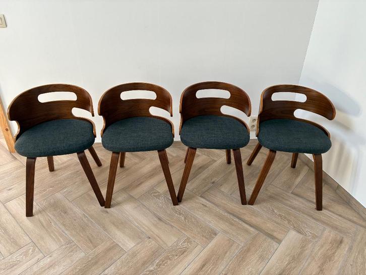 4 chaises salle à manger vidaXL, Maison & Meubles, Chaises, Comme neuf, Quatre, Bois, Tissus, Gris, Enlèvement