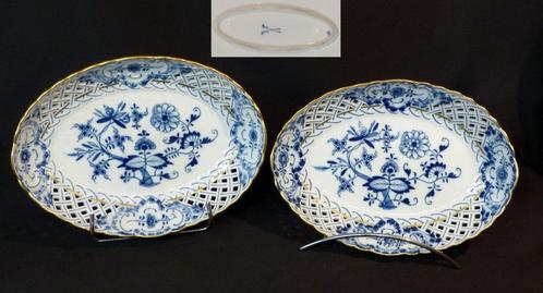 19èm MEISSEN rare paire plats bannettes porcelaine fine 27cm, Antiquités & Art, Antiquités | Porcelaine, Envoi