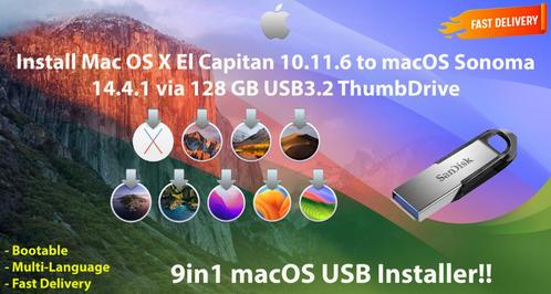 Clé USB 9 en 1 OSX/OS X/macOS USB 3.2 128 Go 10.11.6-14.4.1, Informatique & Logiciels, Systèmes d'exploitation, Neuf, MacOS, Envoi