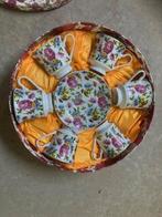 Miniatuur theeservies rozen bloemen porselein in ronde doos, Ophalen