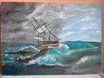 Schilderij schip op zee 46x33 cm, Antiek en Kunst, Ophalen of Verzenden