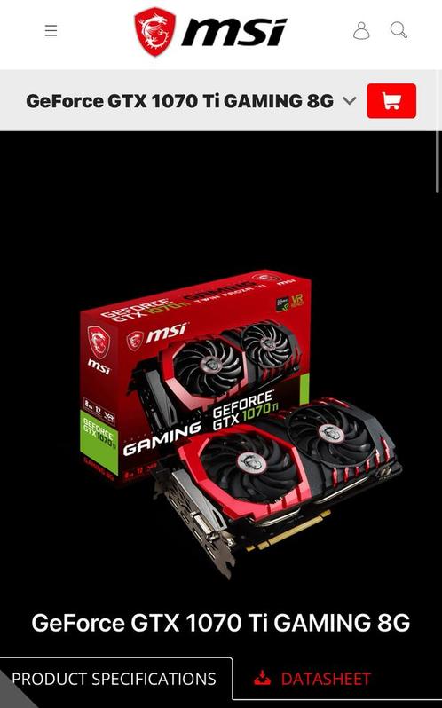 MSI GeForce GTX 1070 Ti GAMING 8G, Computers en Software, Videokaarten, Gebruikt, Nvidia, PCI-Express 3.0, Ophalen